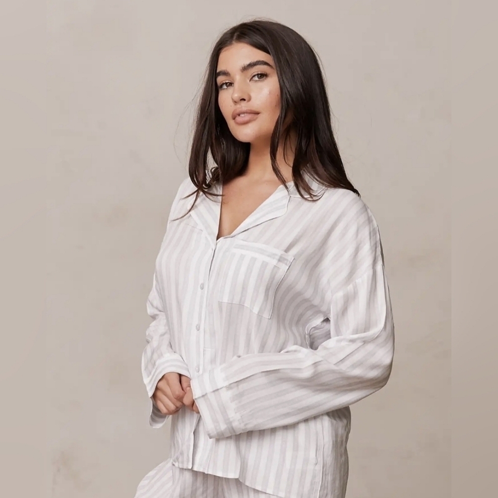 NWT Lounge Pinstripe Pajama Button Shirt Size S
